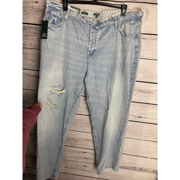 NWT - Wild Fable Ladies High Rise Fold Over Straight Light Wash Jeans - 22 - Picture 1 of 3